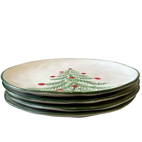 ELI + ANA Christmas Erma Tree Salad Plate 9in Set of 4 Ceramic Holiday NEW - Picture 2 of 13